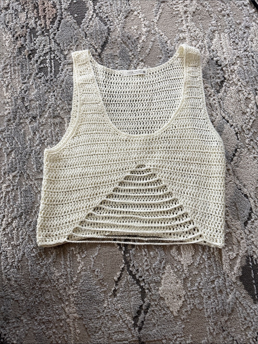 12th Tribe Cream Crochet Cropped Tank - Picture 1 of 2